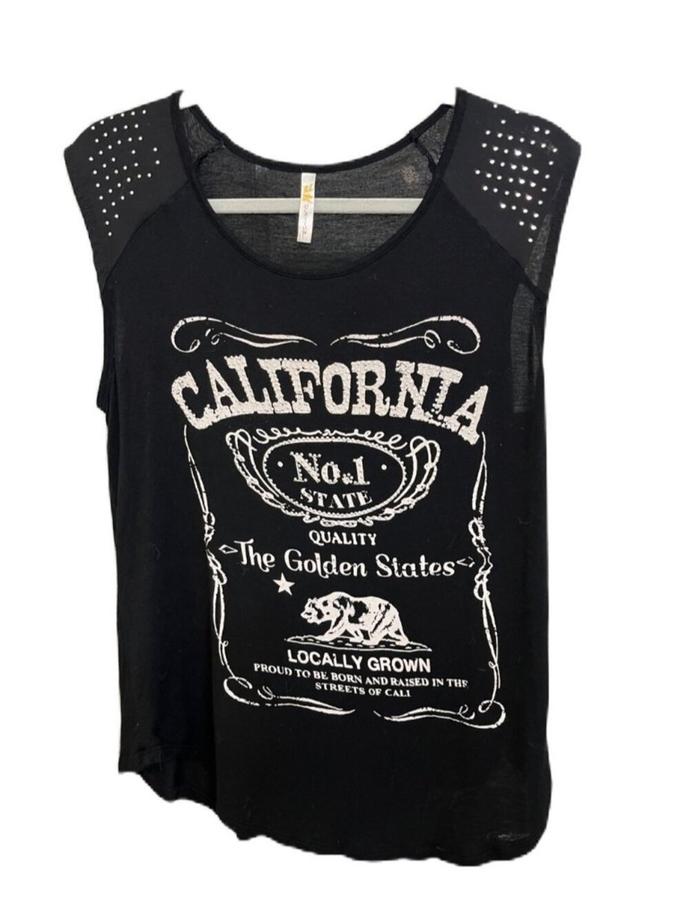 California Graphic Studded Shoulder Tank Top - Black large